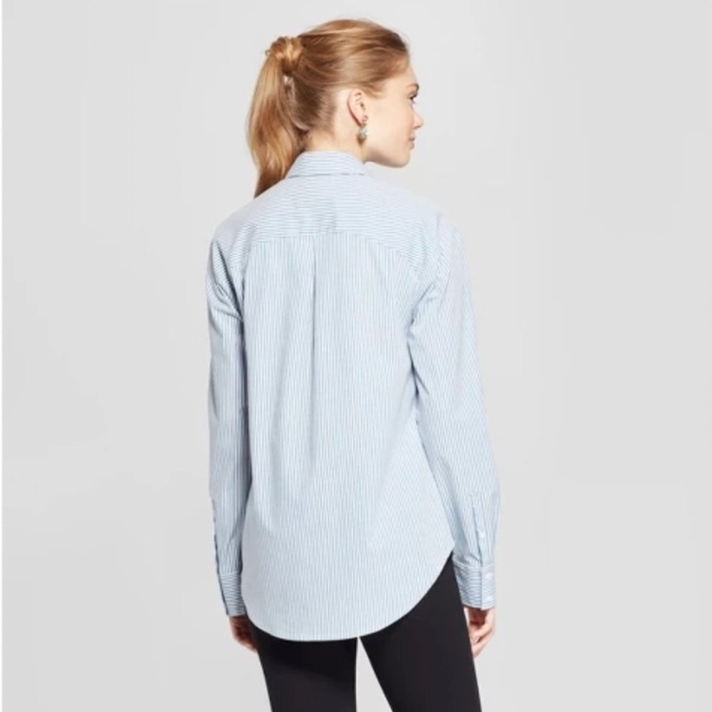 Women’s Striped Long Sleeve Blue & White Cotton Shirt - Picture 3 of 6